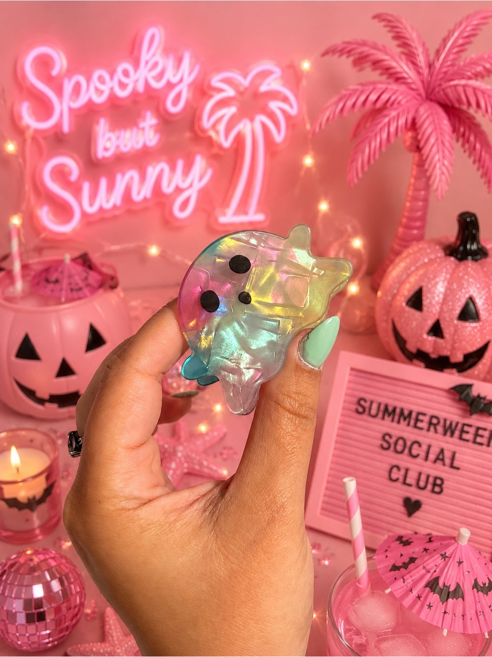 Summerween Iridescent Ghost Claw Clip